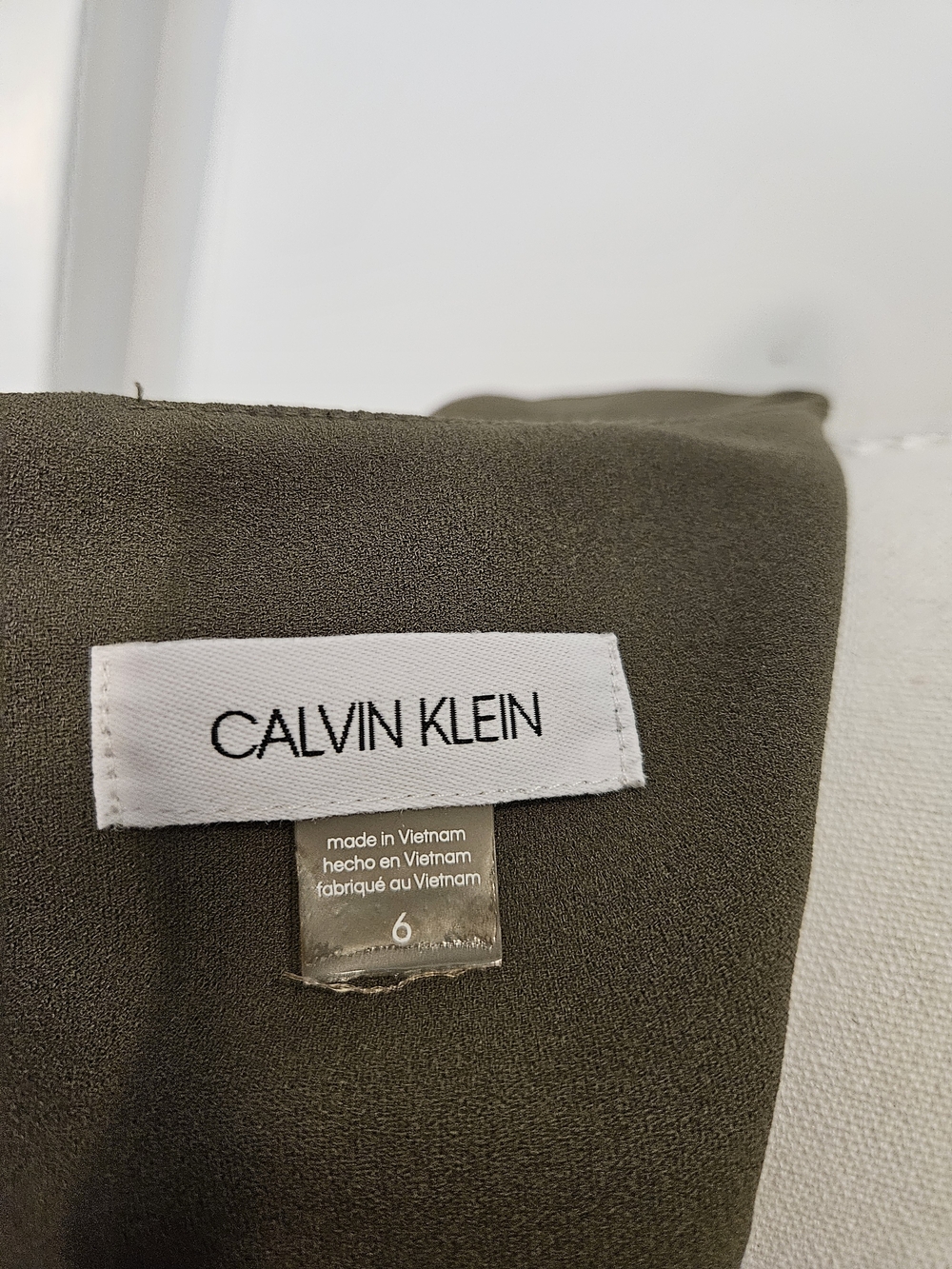 Calvin Klein Olive Green Draped Pleat Midi Sheath Dress - Picture 2 of 4